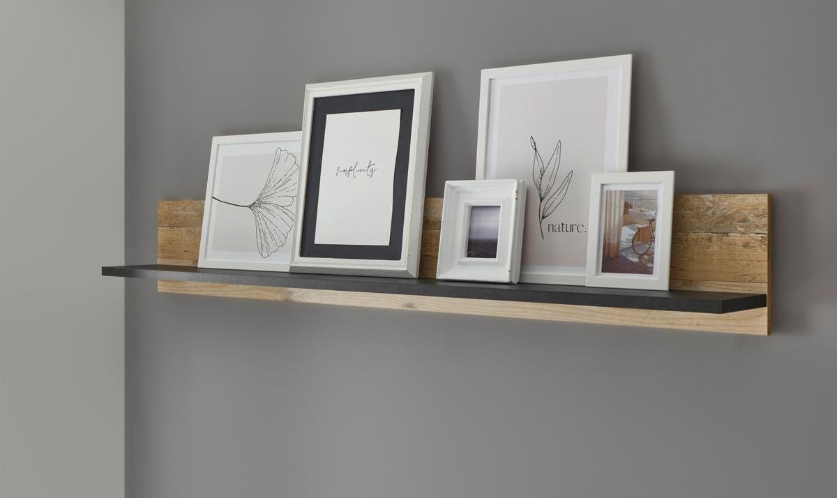 WANDBOARD Used Wood hell, anthrazit, Wandregal 160 cm - Anthrazit/Naturfarben, Holzwerkstoff/Metall (160/30/22cm) - Furn.Design