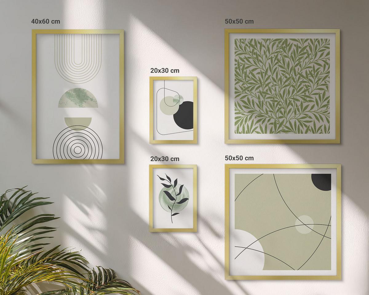 BILDER SET 5er Set - 50x50 cm & 20x30 cm & 40x60 cm Goldrahmen - Abstrakte Pflanzenmotive - Goldfarben, Kunststoff (40/60cm) - TULUP