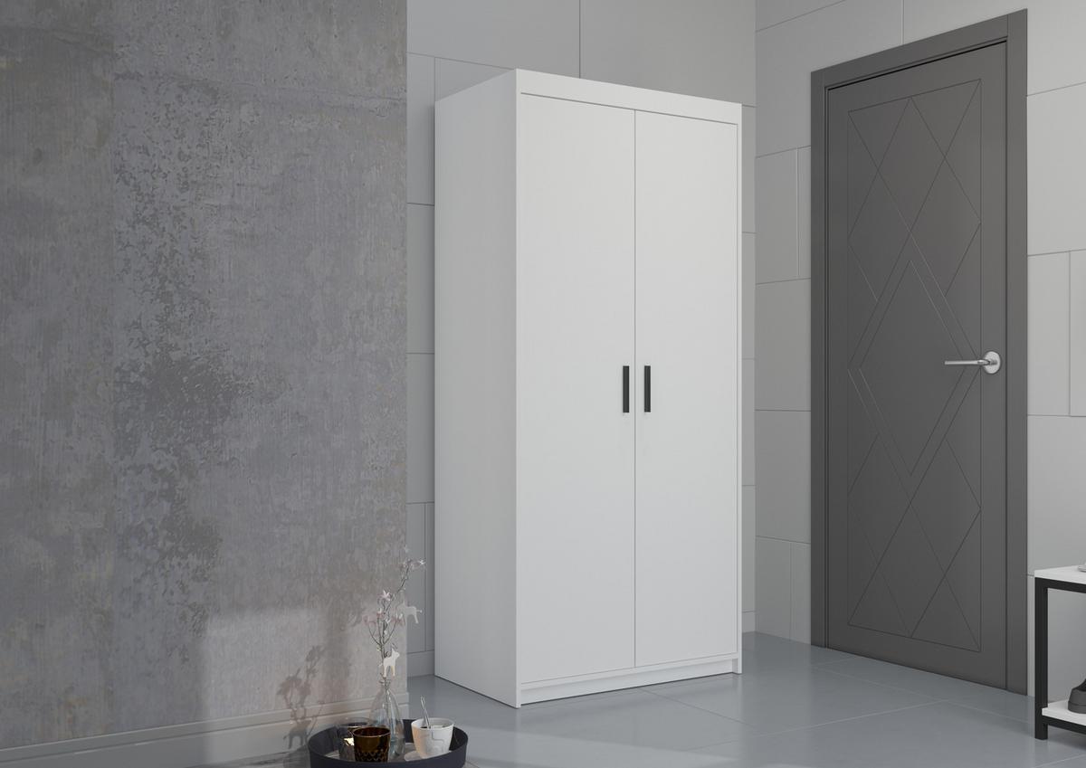 KLEIDERSCHRANK Storicos Weiß 89,7/190,5/53 cm - Modern 2-türig - Weiß, Holzwerkstoff/Kunststoff (89.8/190.6/53cm) - AX Living
