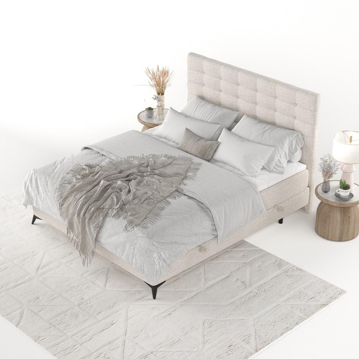 BOXBETT Niro 140/200 cm Hellbeig im Riva Stoff - Beige/Schwarz, Holz/Holzwerkstoff (140/200cm) - AltaBeds