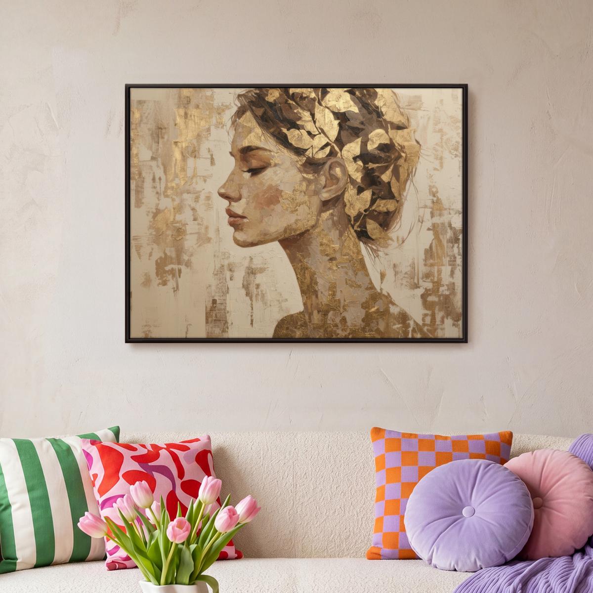 LEINWAND Bilder mit Rahmen - Frau - Gold - Abstrakt - Textur - 80x60 - Goldfarben, Textil (80/60cm) - MuchoWow