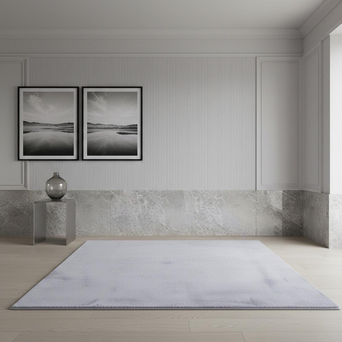 TEPPICH Kurzflor Waschbar NECKAR in Silber, einfarbig, 80 x 150 cm - Silberfarben, Textil (150/80cm) - KADIMA DESIGN