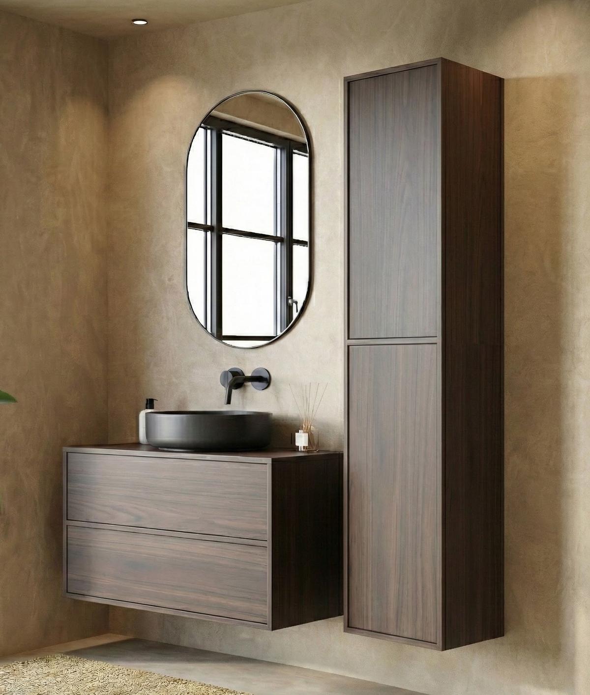BADEZIMMERSCHRANK Mali mit 2 Türen Walnuss Braun - 38 x 33 x 160 cm - Walnussfarben, Holz (38/170/33cm) - Badplaats