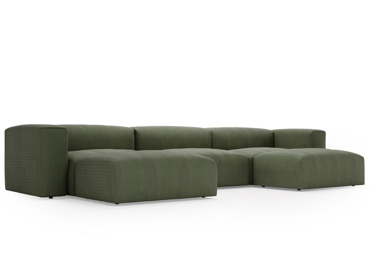 WOHNLANDSCHAFT U Landi Grün - Schwarz/Grün, Kunststoff/Textil (340/85/180cm) - Graingold