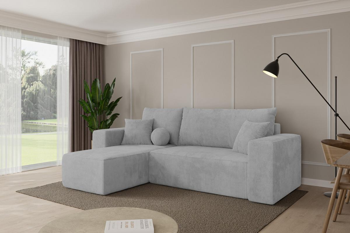 ECKSOFA mit Schlaffunktion Ottomane Links SENO-L 249x139x85 Grau Cord - Schwarz/Grau, Holzwerkstoff/Kunststoff (249/139cm) - ALTDECOR
