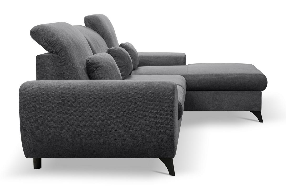 ECKSOFA LUCE R-S Grau Plüsch-Stoff mit Schlaffunktion - Grau, Holz (279/172cm) - MASSENO