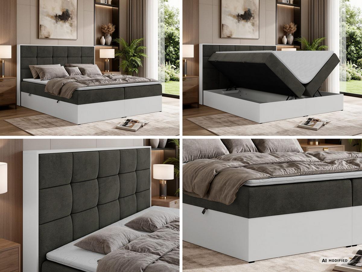 BOXBETT ALVIT 140/200 - Dunkelgrau Velvet - Topper Visco - H4 - Dunkelgrau/Anthrazit, Kunststoff/Textil (140/200cm) - MKS