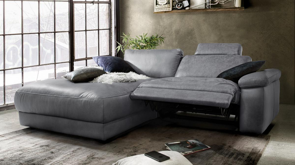 ECKSOFA MOTORISCHER RELAXFUNKTION LOLA Grau Leder Relaxfunktion - Schwarz/Grau, Leder (233/178cm) - KAWOLA