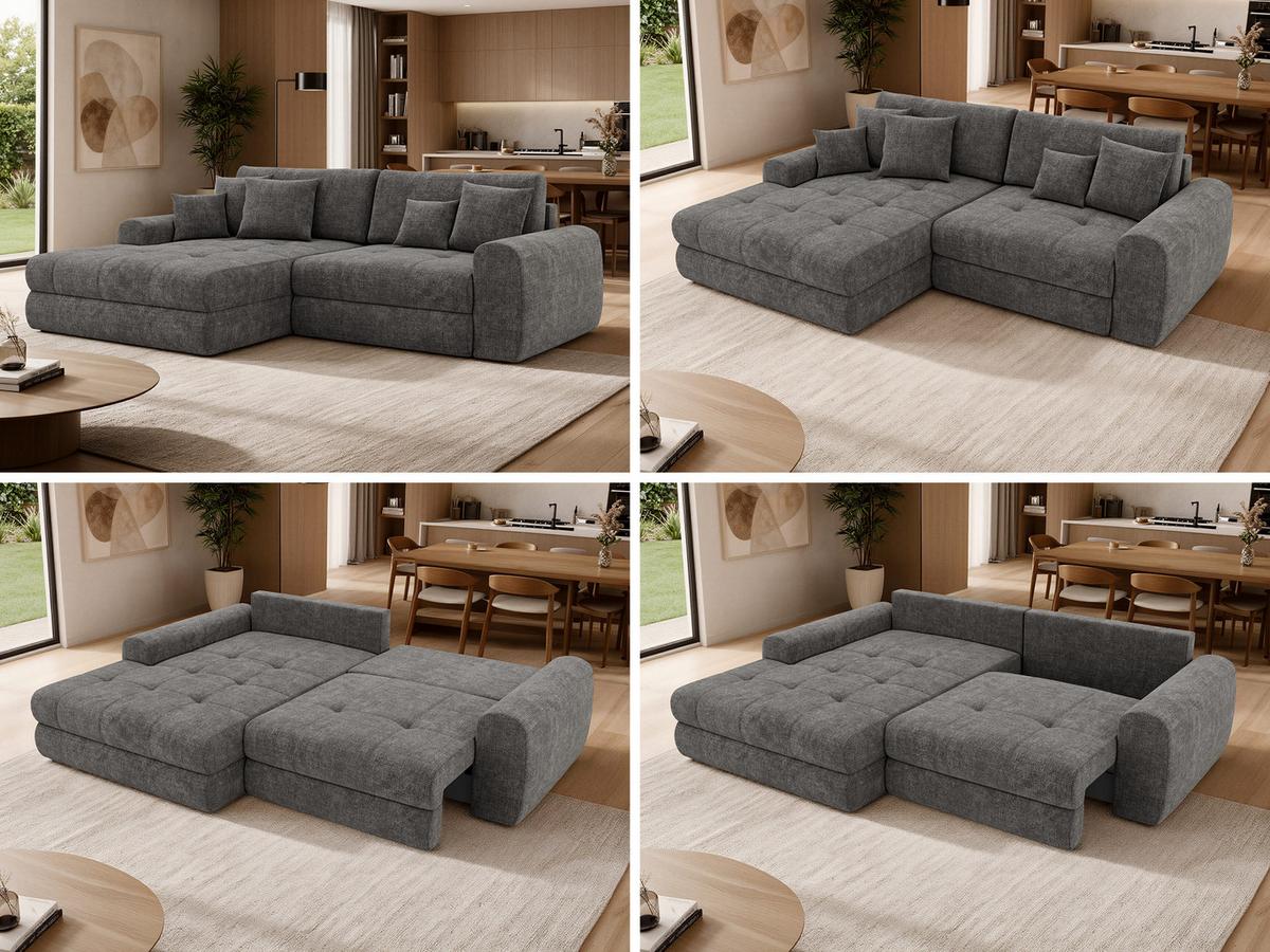 ECKSOFA ARELIA L - Dunkelgrau Schenille grob gewebt - Rechts Seite - Dunkelgrau/Schwarz, Kunststoff/Textil (205/292cm) - MKS