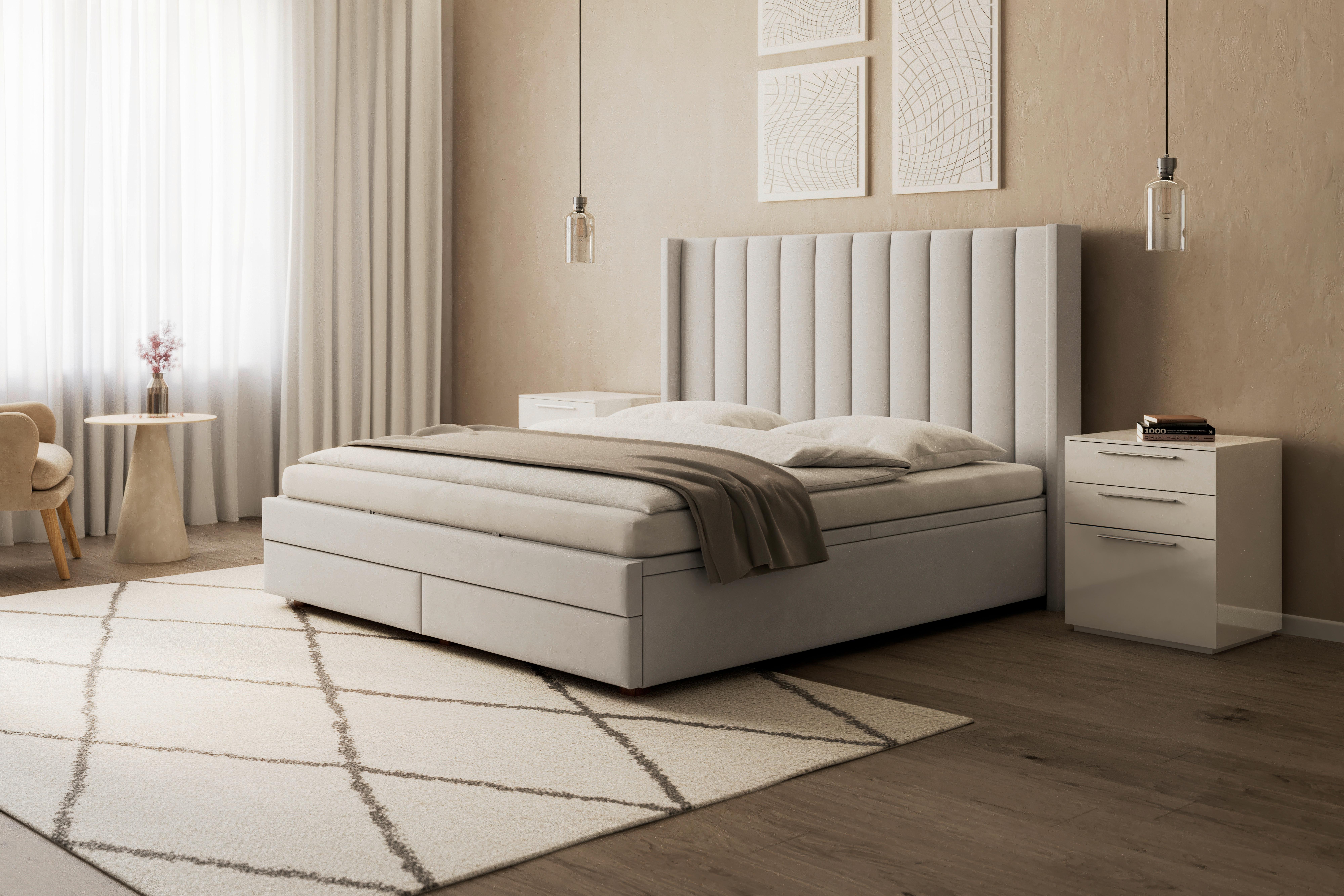 Polsterbett Maya ca. 180x200 cm Hellgrau - Dunkelbraun/Hellgrau, MODERN, Holz/Textil (180/200cm) - Bessagi Home