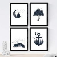 POSTER Set mit 4 Waldvögeln A4 Schwarzer Rahmen - Schwarz, Papier (29.7/3cm) - Nacnic