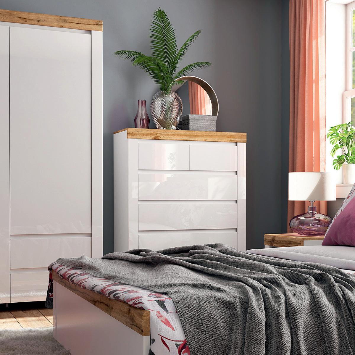 KOMMODE Hella Weiß und Holz - Weiß, Holzwerkstoff (98/130/42cm) - Petits-meubles
