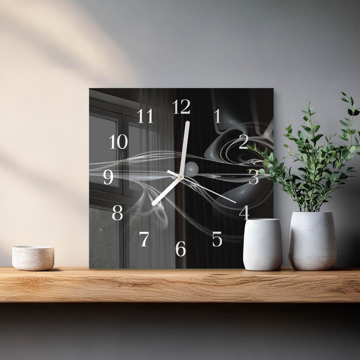 WANDUHR aus Glas 30x30 cm - Abstraktion - Schwarz, Glas (30/30/0.4cm) - TULUP