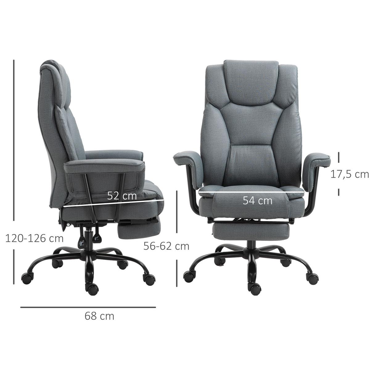 BÜROSTUHL höhenverstellbar Chefsessel Computerstuhl mit Fußstütze 360° PU - Grau, Leder (80/126/68cm) - Vinsetto