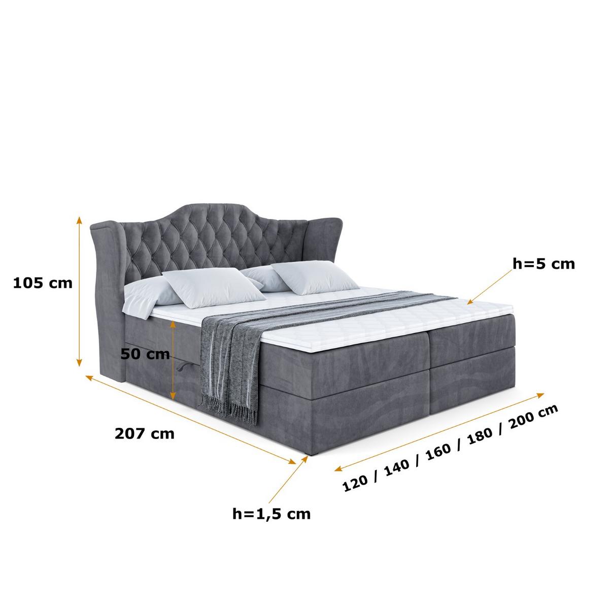BOXBETT mit Matratze H3 und Lattenrost - VILA - 140x200 cm Dunkelgrau - Dunkelgrau, Holzwerkstoff (140/200cm) - ALTDECOR