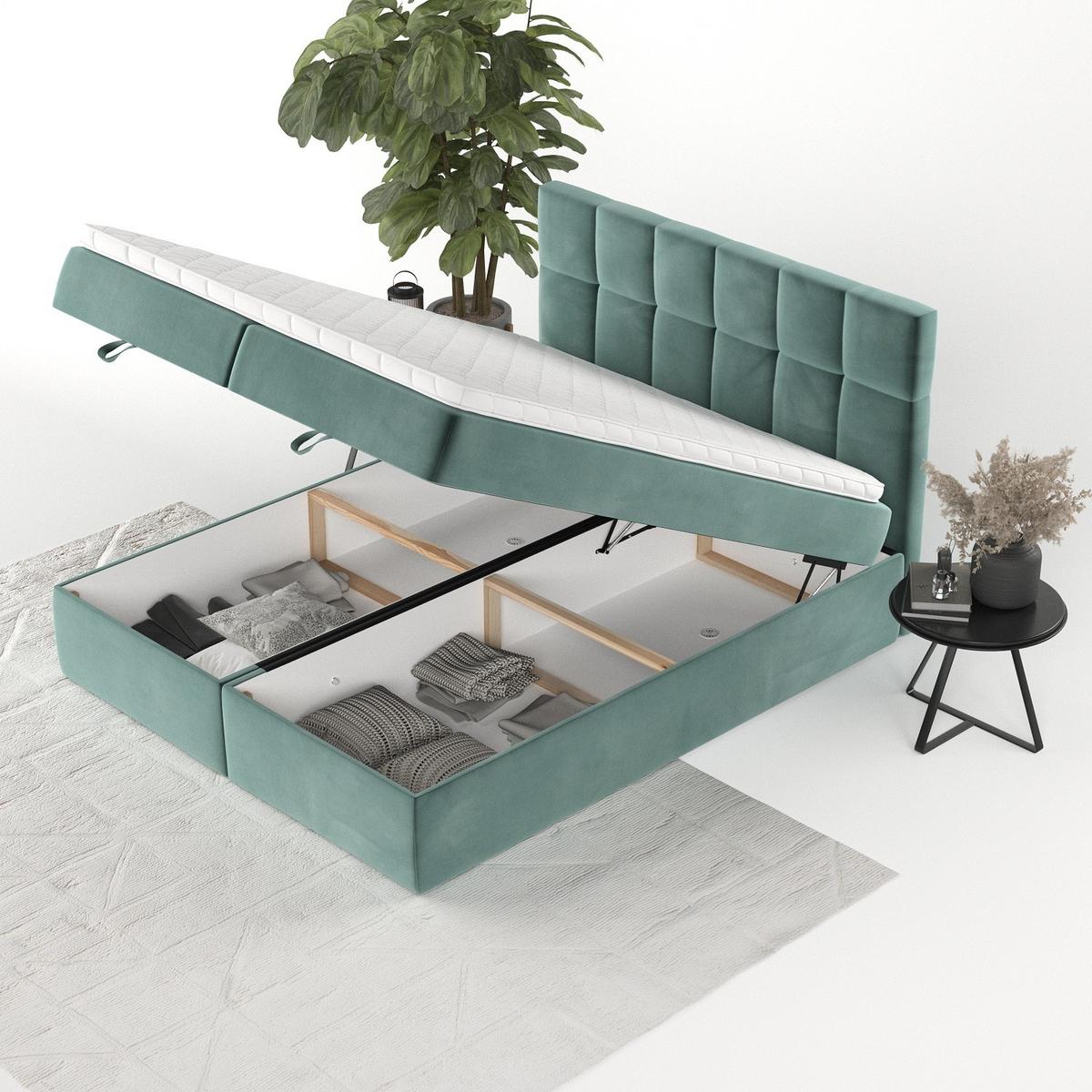 BOXBETT Savio 140/200 cm Türkis im Kronos Stoff - Türkis/Schwarz, Holz/Holzwerkstoff (140/200cm) - AltaBeds