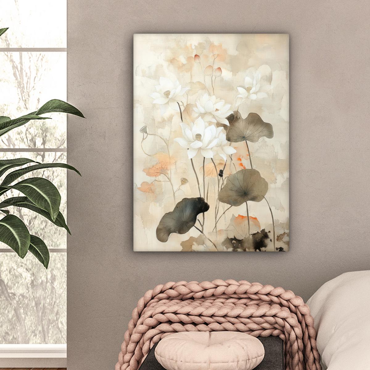 LEINWANDBILD Blumen - Japandi - Wabi sabi Wandbild Wohnzimmer 60x80 cm - Sandfarben, Textil (60/80cm) - MuchoWow