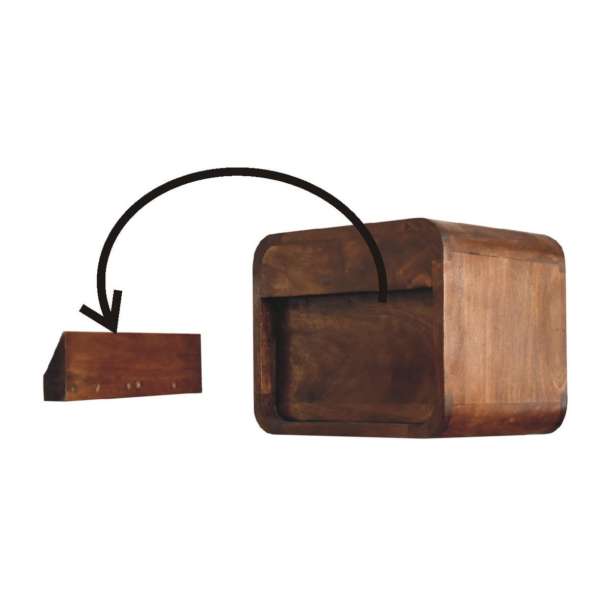NACHTTISCH mit einer Schublade, Wandmontiert, 1 Schublade, 1 offenes Fach, braun - Kastanienfarben/Messingfarben, Holz/Metall (30/25/25cm) - Artisan Furniture