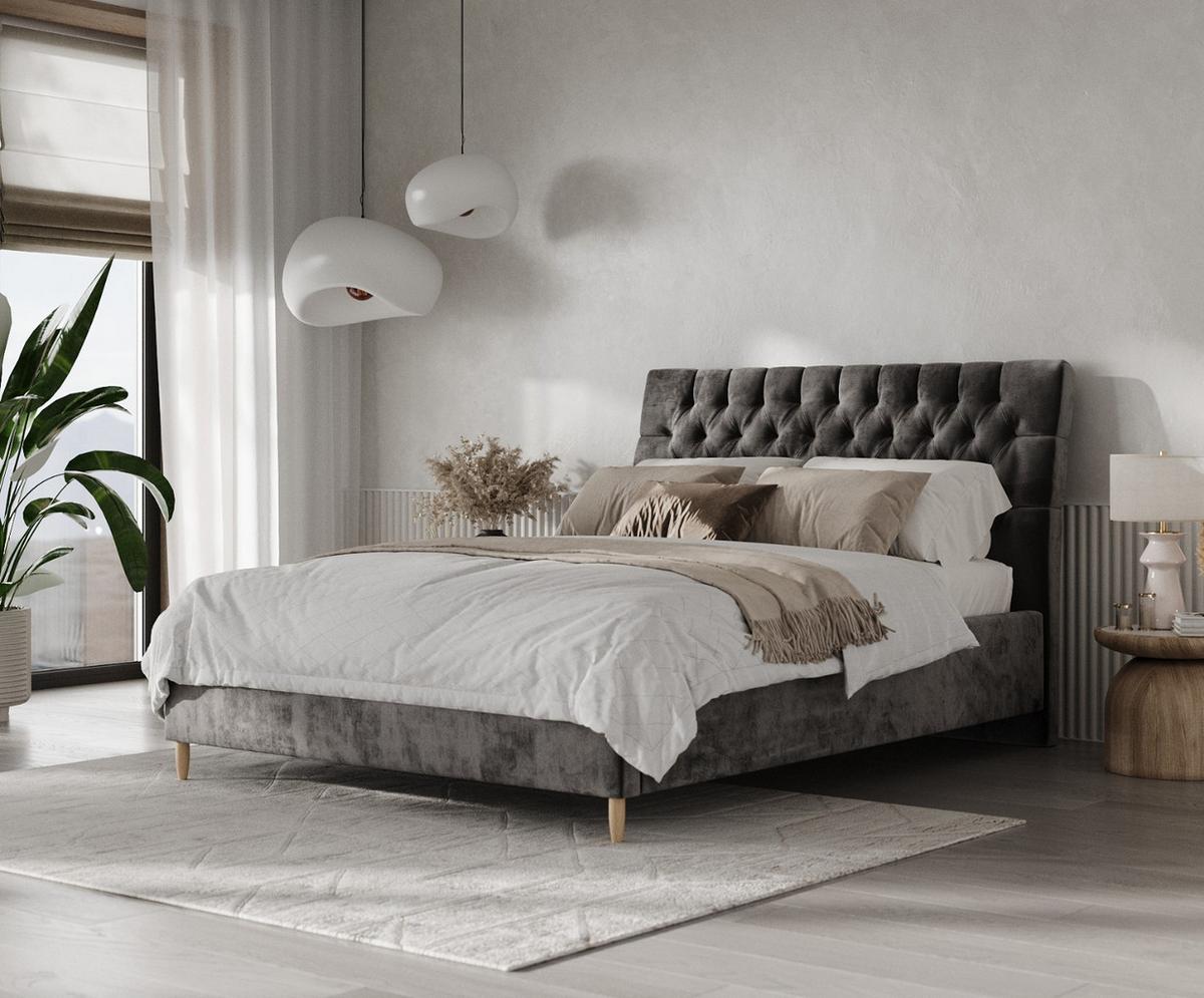 POLSTERBETT Lira 120/200 cm Anthrazit im Lotta Stoff - Anthrazit/Naturfarben, Holz/Holzwerkstoff (120/200cm) - AltaBeds