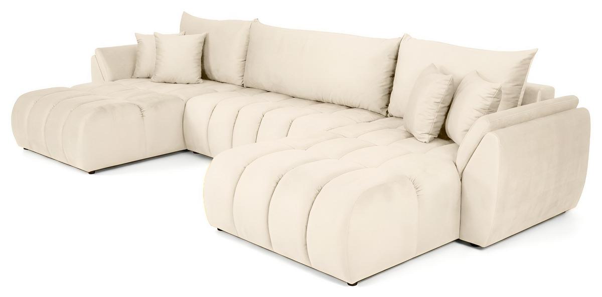 ECKSOFA Iris U mit Schlaffunktion und Bettkasten, U-Form – Beige Samt 382/184/85 cm - Ecru/Beige, Kunststoff/Textil (382/184cm) - WFL GROUP