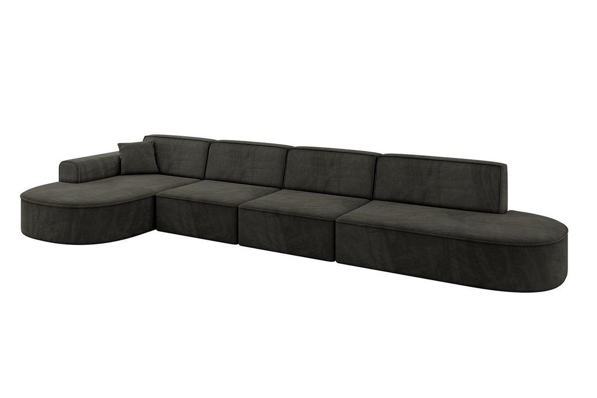 ECKSOFA Ottomane Links MARI-L3 - 413x171x79 cm Schwarz Velours - Schwarz, Holzwerkstoff/Kunststoff (413/171cm) - ALTDECOR