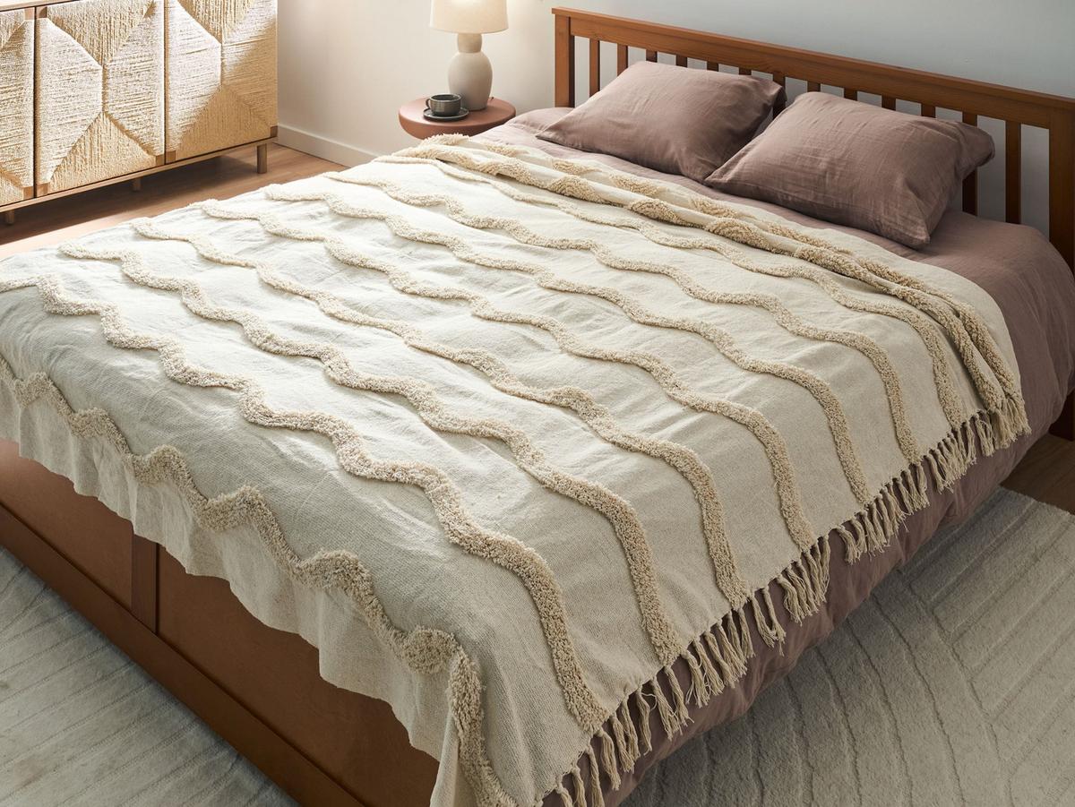 KUSCHELDECKE Baumwolle 200/200 cm Hellbeige Khari - Beige, Textil (200/200cm) - Beliani