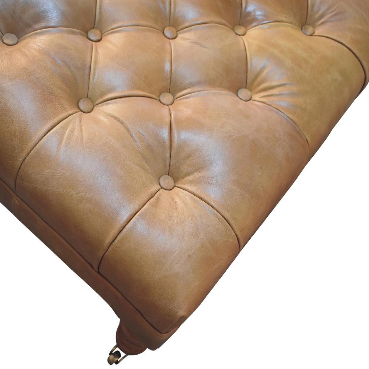 OTTOMANE Buffalo Tan Leder, helles Walnuss-Finish, Braun - Hellbraun/Braun, Leder/Holz (60/45/90cm) - Artisan Furniture