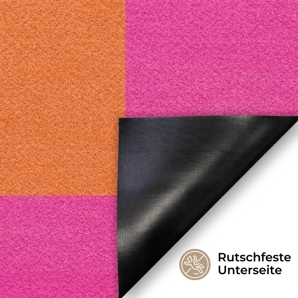 FUSSMATTE Schachbrettmuster - Orange - Rosa - Blöcke Schmutzfangmatte 90x60 cm - Pink, Kunststoff (90/0.4cm) - MuchoWow