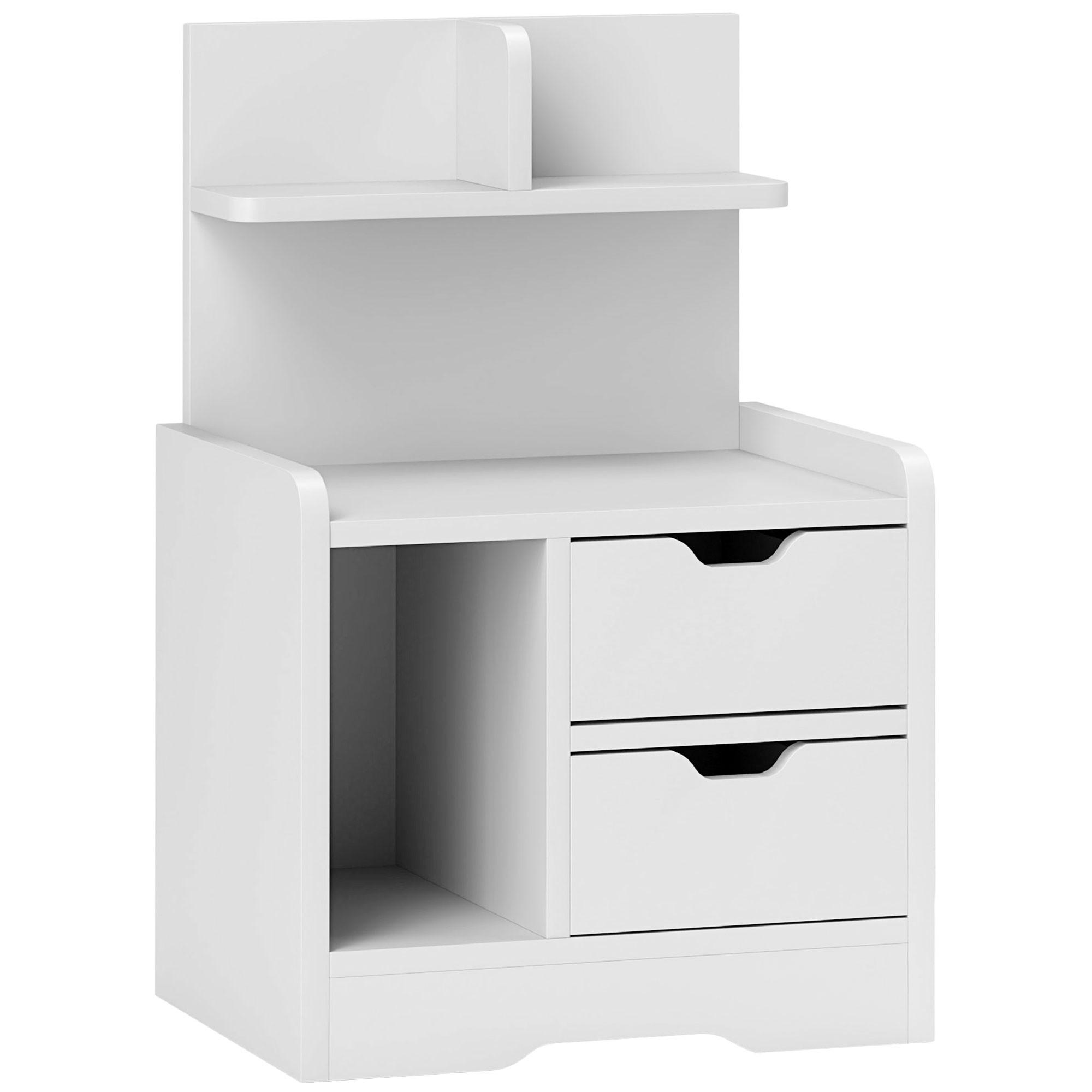 NACHTTISCH mit 2 Schubladen, Beistelltisch, Nachtschrank mit offenen Ablage Weiß - Weiß, Holzwerkstoff (30/60/40cm) - HOMCOM