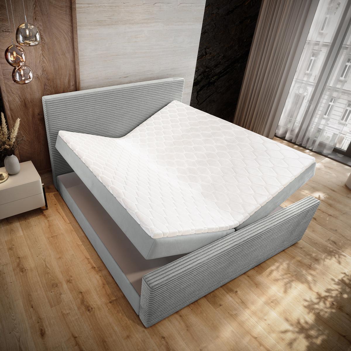 BOXBETT ALORIA 160x200 cm mit Matratze und Topper - Hellgrau - Hellgrau, Holz (160/200cm) - MASSENO