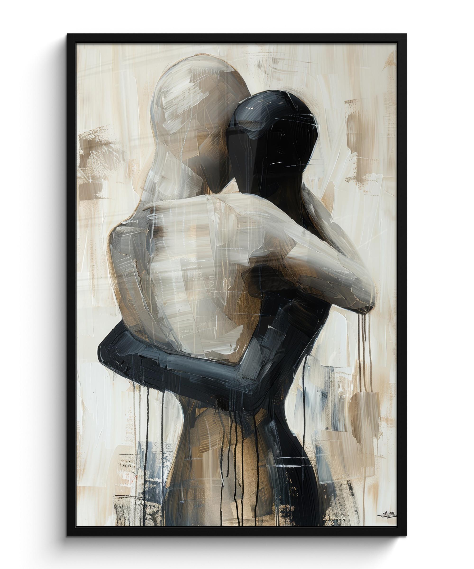 POSTER MIT RAHMEN Abstrakt - Liebe - Schwarz und weiß - Modern Bilderleiste 80x120 cm - Schwarz, Papier (80/120cm) - MuchoWow