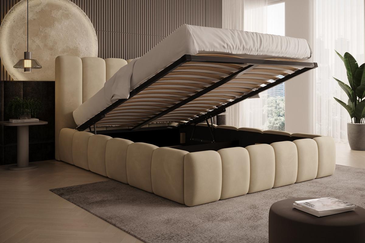POLSTERBETT Vilo 180x200 mit Bettkasten und Stabilem Metallgestell - Beige, Textil (180/200cm) - Storez24