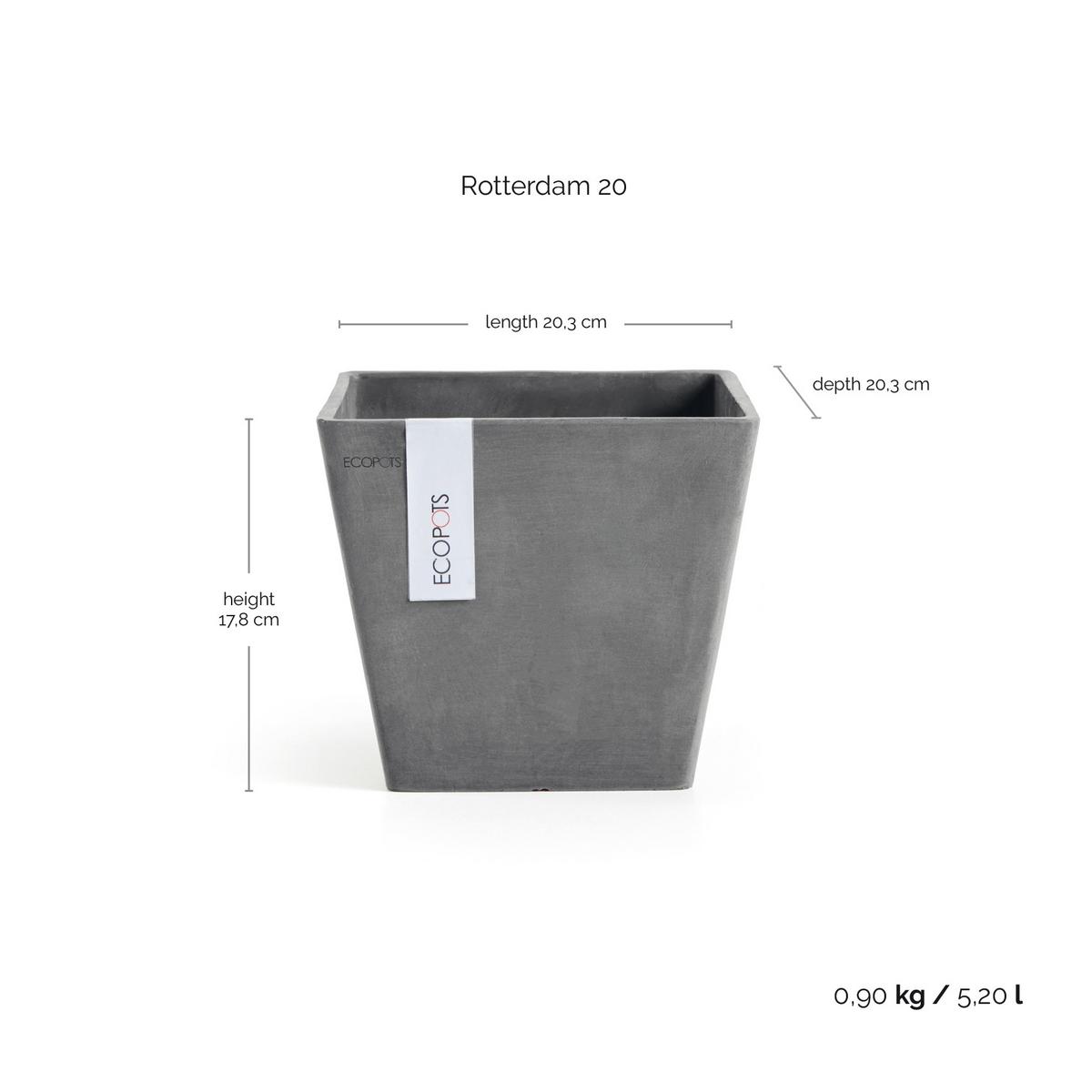 BLUMENTOPF Rotterdam 20,3/20,3/17,8 cm Grau - Grau, Kunststoff (20.3/17.8cm) - Ecopots