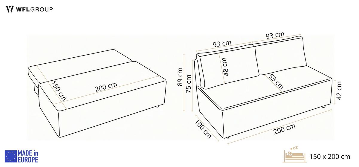 SCHLAFSOFA Diana mit Bettkasten, Creme 200/89/100 cm - Edelstahlfarben/Creme, Textil/Metall (200/89/100cm) - WFL GROUP