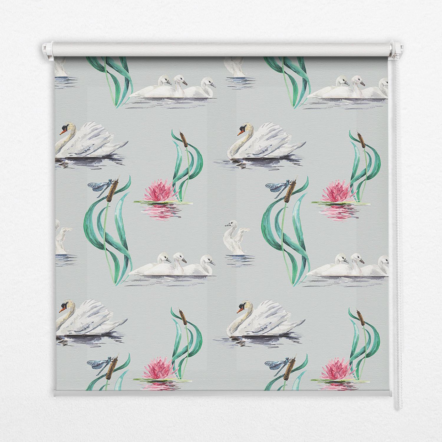 INNENROLLO - Fensterrollo - Rollo - 80x180 cm - Schwäne und Enten - Weiß, Kunststoff (80/180/0.5cm) - TULUP
