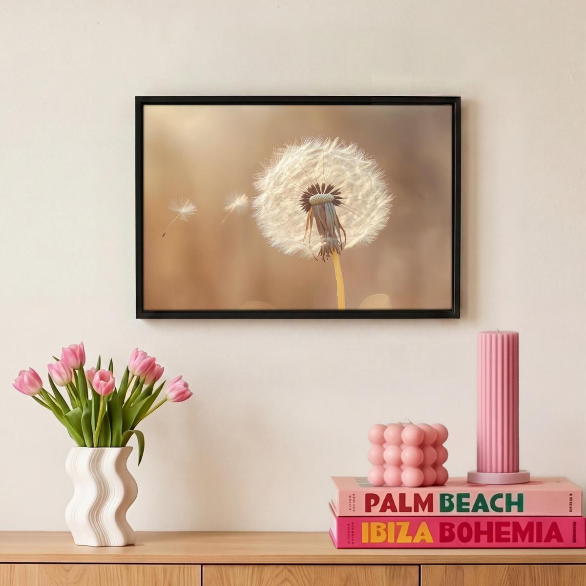 LEINWAND Bilder mit Rahmen - Löwenzahn - Beige - Natur - Blume - 30x20 - Hellbraun, Textil (30/20cm) - MuchoWow