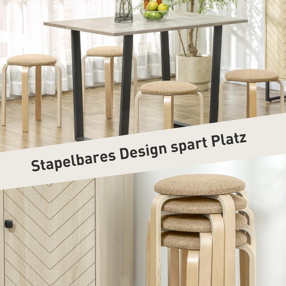 HOCKER 4er Set Holzwerkstoff Polyester Khaki - Braun/Naturfarben, Birkenholz/Holzwerkstoff (40/45/40cm) - HOMCOM