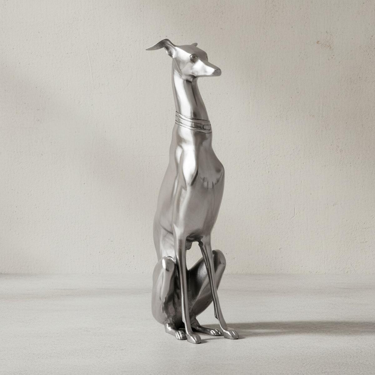 DEKOFIGUR Windhund Aluminium Silber 70 cm im Design-Stil - Silberfarben, Metall (18/70/25cm) - KADIMA DESIGN