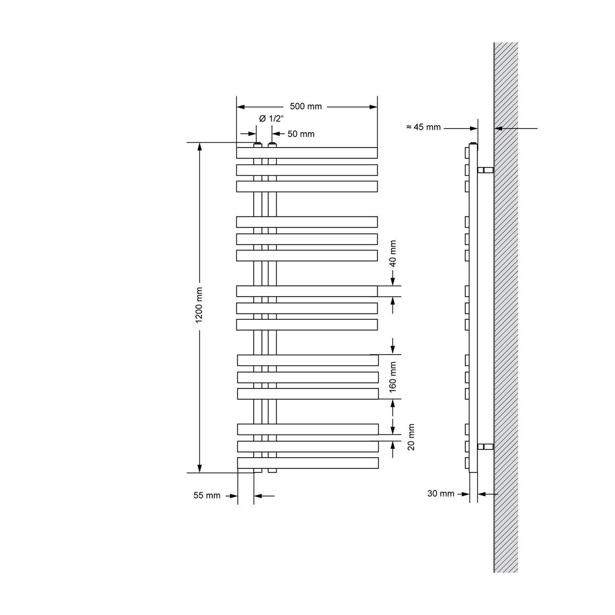 BADHEIZKÖRPER elektrisch Iron EM 500x1200 mm Anthrazit mit Heizstab 1200W Digital - Anthrazit, Metall (50/120/3cm) - LuxeBath