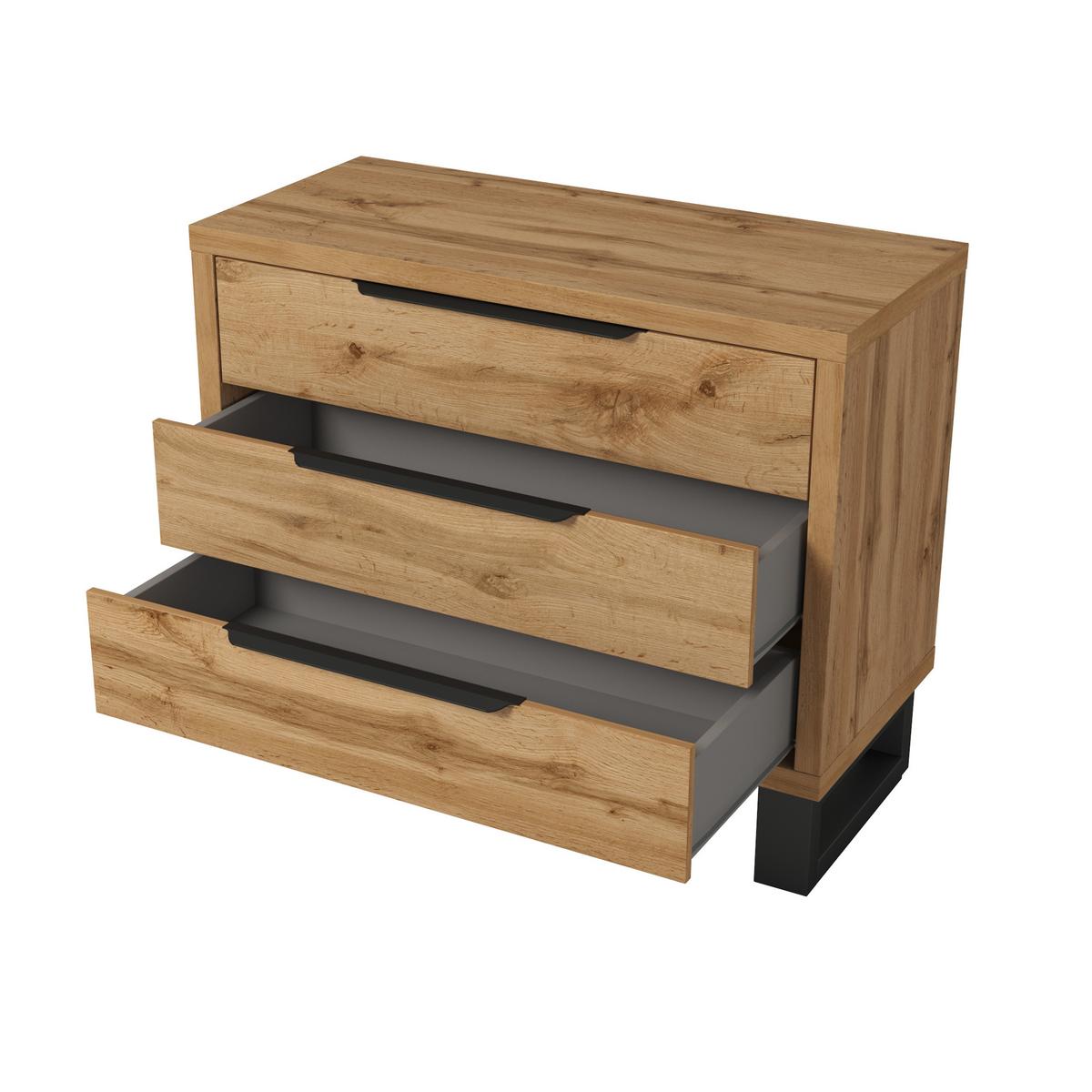 KOMMODE HALLETTA 99/83/45 cm mit 3 Schubladen Eiche Wotan - Eiche Wotan, Holzwerkstoff (99/83/45cm) - MASSENO