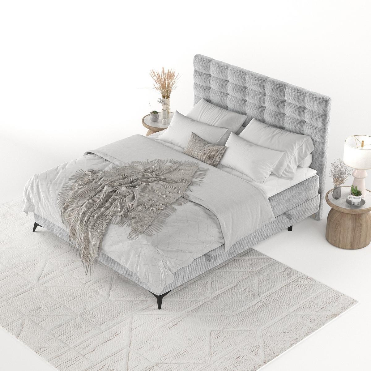 BOXBETT Niro 180/200 cm Hellgrau im Bonita Stoff - Hellgrau/Schwarz, Holz/Holzwerkstoff (180/200cm) - AltaBeds