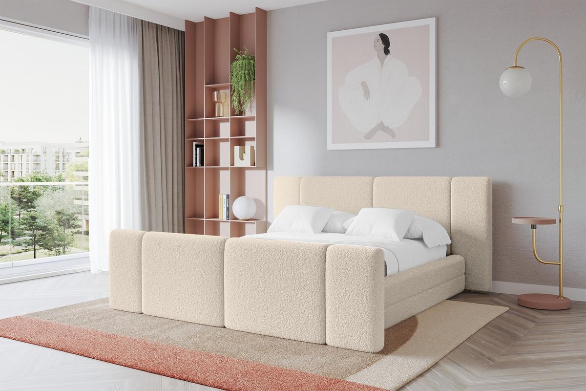 POLSTERBETT mit Bettkasten, Fußteil und Lattenrost, Bett mit Matratze H3/H4 - TEVO-Z 140x200 Dunkelbeige - Cappuccino, Holzwerkstoff/Textil (140/200cm) - ALTDECOR