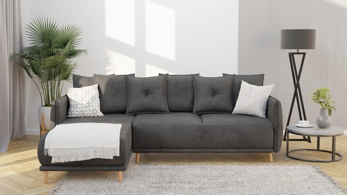 ECKSOFA Chroma Graphit Luxusmicrofaser - Graphitfarben/Braun, Holz/Textil (238/170cm) - S-Style