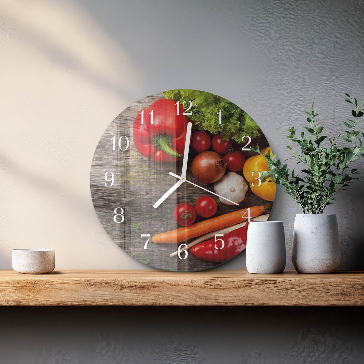 WANDUHR aus Glas Ø30 cm - Gemüse - Multicolor, Glas (30/30/0.4cm) - TULUP