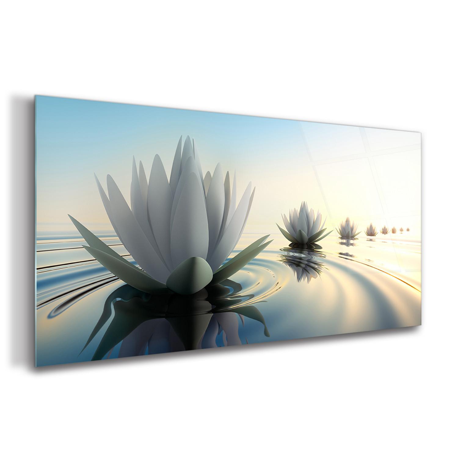 GLASBILD 100x50 cm Lotosblume - Schwarz, Glas (100/50cm) - TULUP