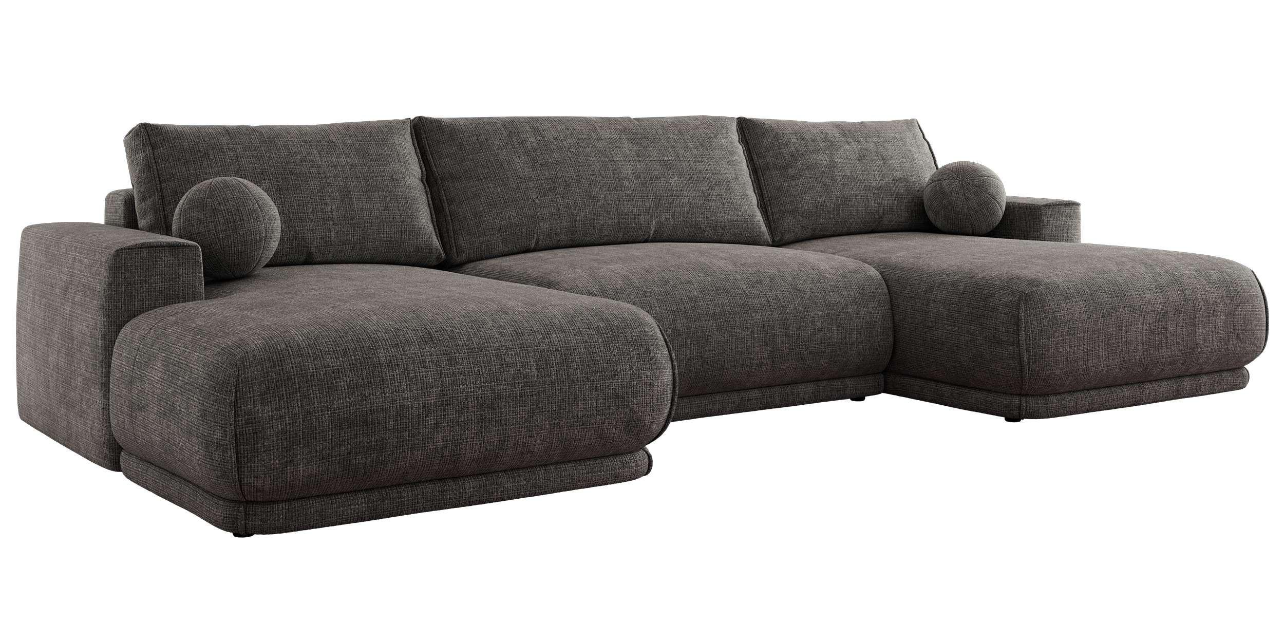WOHNLANDSCHAFT RINA U Grau Schenille grob gewebt - Schwarz/Grau, Kunststoff/Textil (360/85/170cm) - MKS