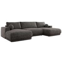 WOHNLANDSCHAFT RINA U Grau Schenille grob gewebt - Schwarz/Grau, Kunststoff/Textil (360/85/170cm) - MKS