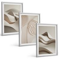 BILDER SET 3er Set - 40x60 cm Silberner Rahmen - Abstrakte beige Wellen - Silberfarben, Kunststoff (40/60cm) - TULUP