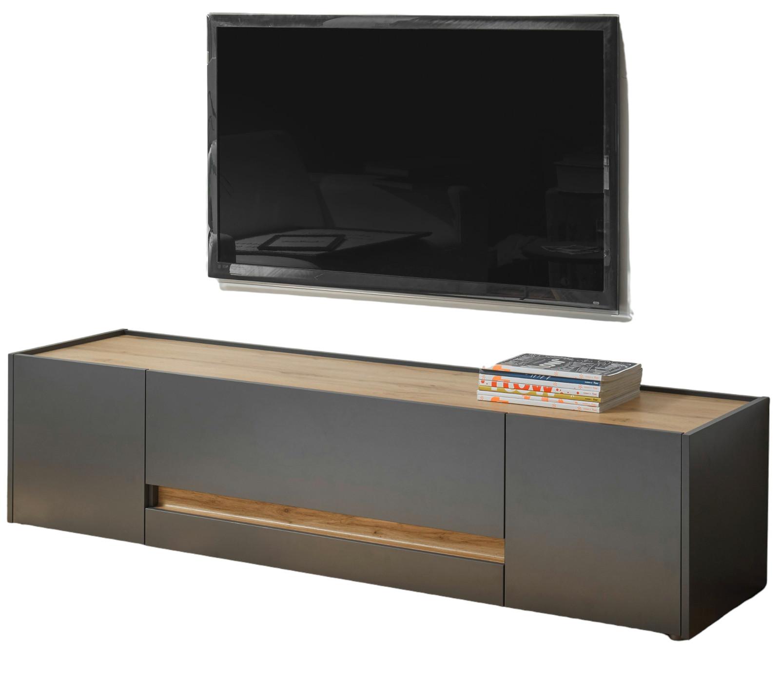 TV-LOWBOARD grau matt, Eiche Wotan 170 cm, TV Unterschrank mit viel Stauraum - Eiche Wotan/Grau, Holzwerkstoff/Kunststoff (170/40/45cm) - Furn.Design