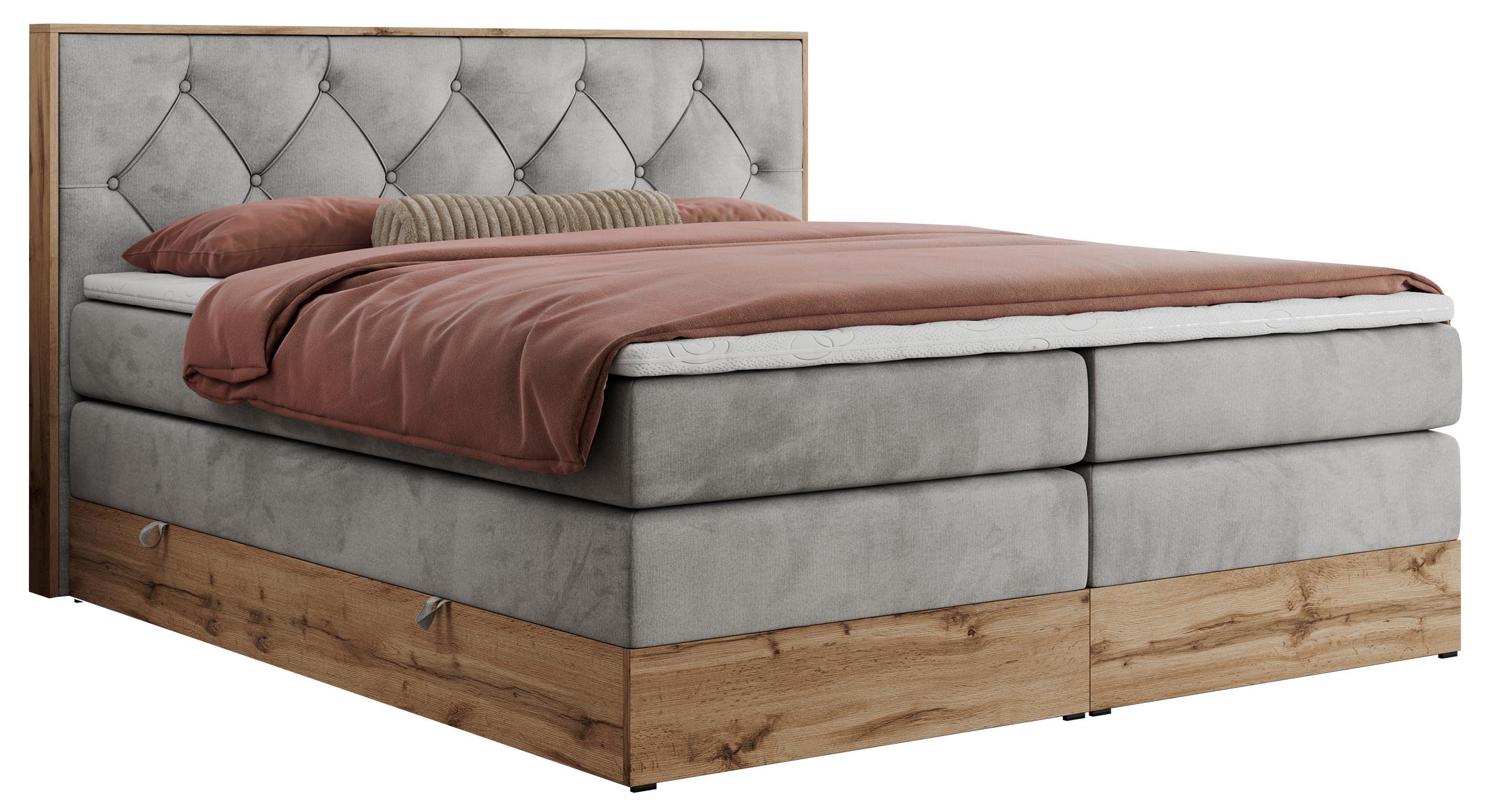 BOXSPRINGBETT VENETO KING 160/200 Hellgrau Velvet - H4 - Hellgrau, Holz/Textil (160/200cm) - MKS